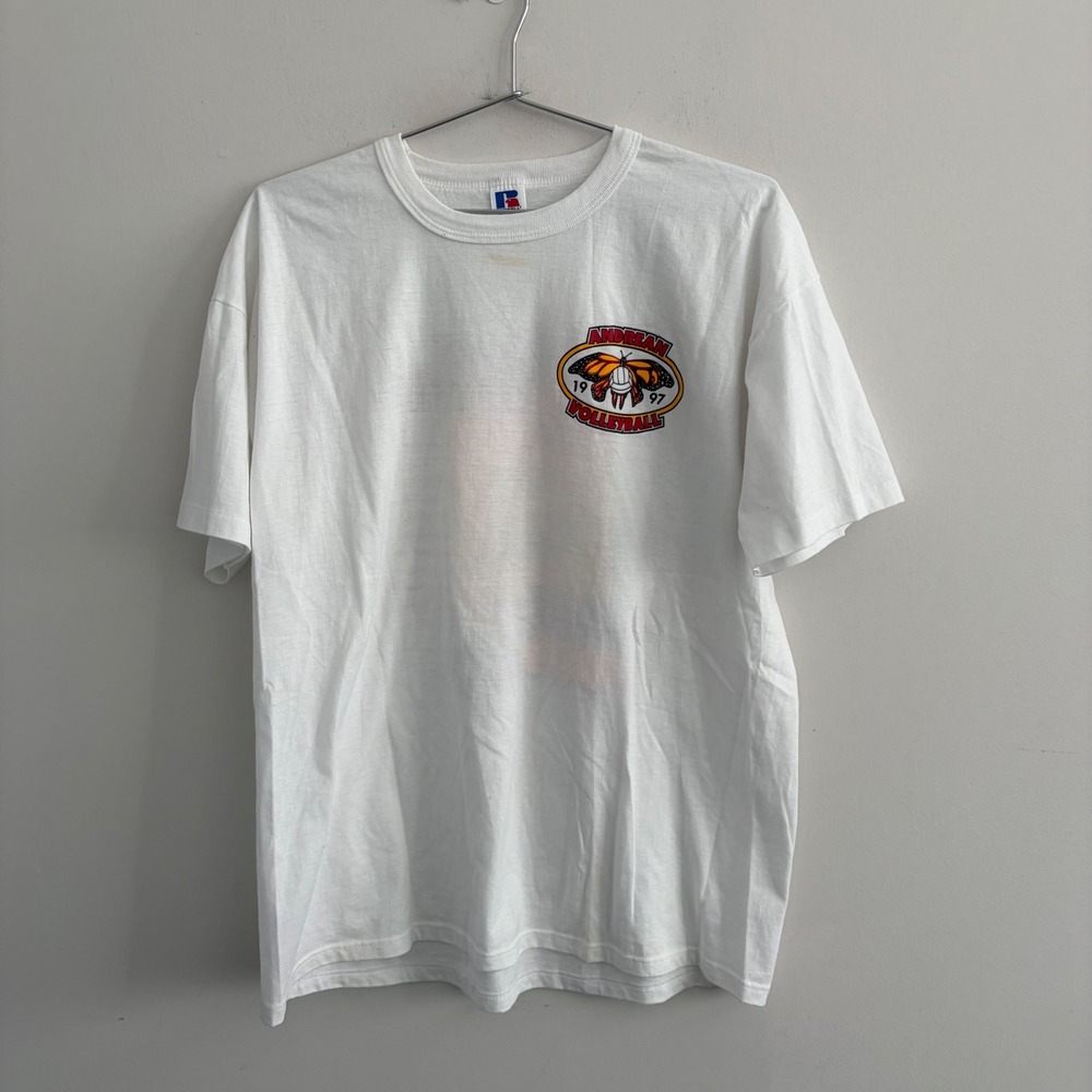 Vintage 1997 Russell Athletic Andrean Volleyball T Shirt XL White Made in USA